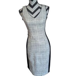 White House Black Market Tweed Sheath Dress Black White Plaid Sz 00 Petite